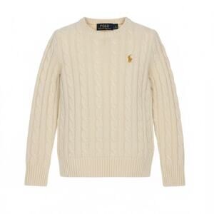 Polo Ralph Lauren Cable Knit Cream Ivory Sweater Girls 7 Shimmer Wool Cotton